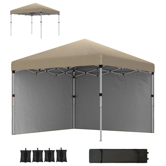 Outsunny 3 x 3 (M) Pop Up Altana, UPF 30+ z 2 ścianami bocznymi, workami na ciężarki na nogi i torbą na kółkach, namiot imprezowy z regulacją wysokości, schronienie na imprezy do ogrodu, na patio, khaki