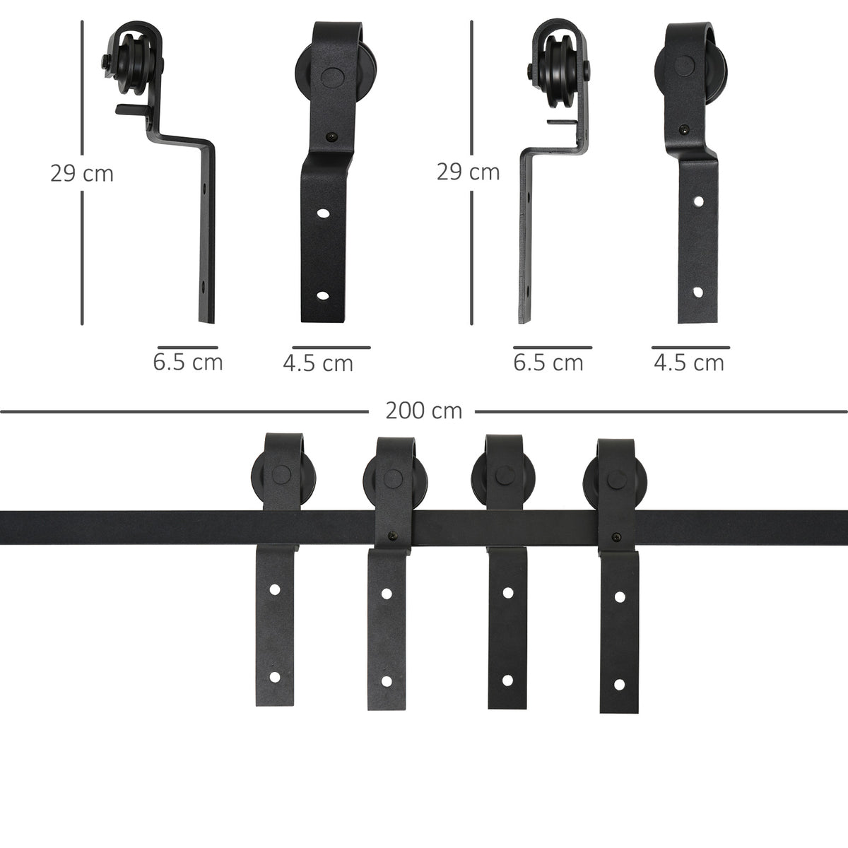 HOMCOM 6.6FT/200cm Sliding Barn Door Hardware Track Kit, 90kg Heavy Duty Carbon Steel Sliding Door Rail for 2 Doors, Black