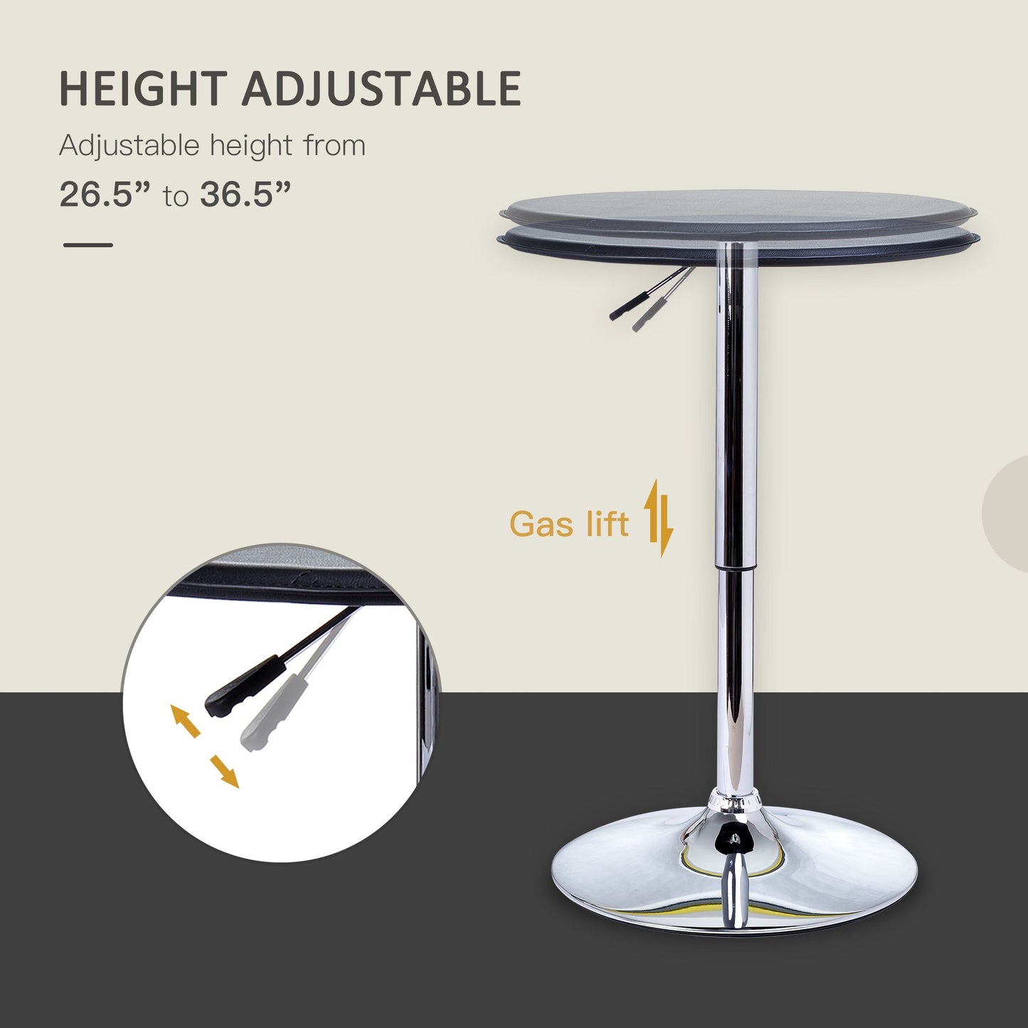 HOMCOM Round Bar Table, 360 Degree Swivel Counter Pub Table with Adjustable Height, for Kitchen, Cafe, Black