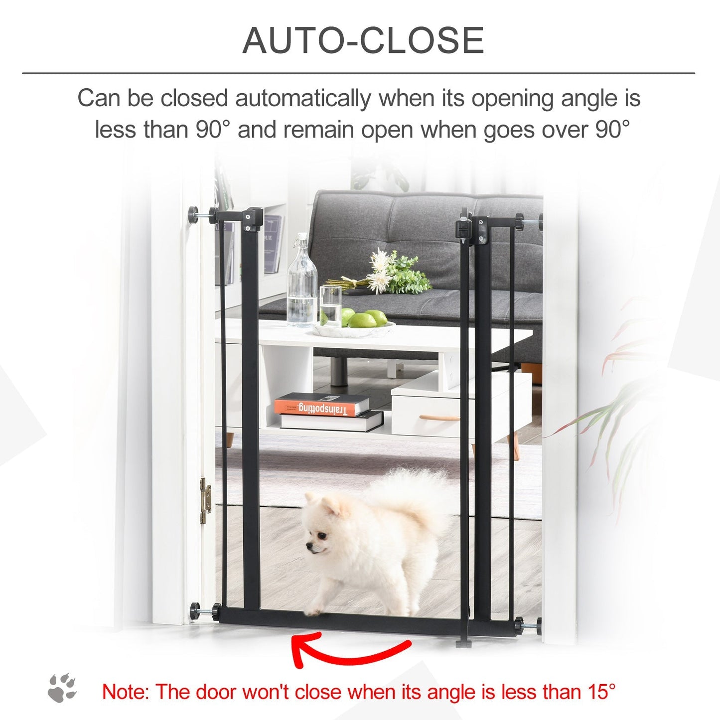 PawHut 74-84cm Adjustable Metal Pet Baby Gate Safety Barrier w/ Auto-Close Door Double Locking Easy-Open Doors Stairs Home Frames Black