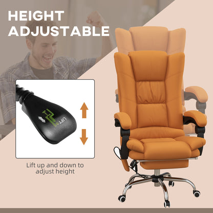 Vinsetto Office Chair, Ergonomic Desk Chair with 4-Point Vibration Massage and Lumbar Heating, PU Leather Computer Chair with 135¡ Reclining Back and Footrest, Orange