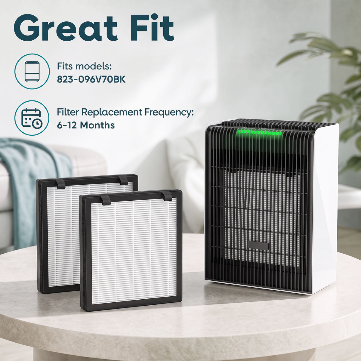 HOMCOM H13 True HEPA Replacement Filter for Air Purifier (Model 823-096), Activated Carbon Filter for Smoke, Pet Odour, 2 Pack