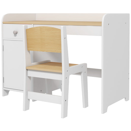 ZONEKIZ Kids Desk and Chair Set for 3-6 Year Old with Storage Drawer, Study Table and Chair for Children, White