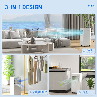 HOMCOM 7000 BTU Air Conditioning Unit, 3-in-1 Portable Air Conditioner, Dehumidifier, Cooling Fan with 2 Speeds, 24H Timer, Remote Control, Digital Display, Window Venting Kit, 15m_