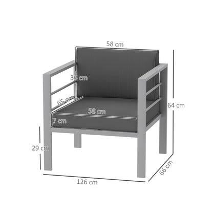 Sofa ogrodowa Outsunny, sofa ogrodowa pojedyncza na każdą pogodę ze zdejmowanymi poduszkami, metalowa rama mebli ogrodowych na balkon, antracyt