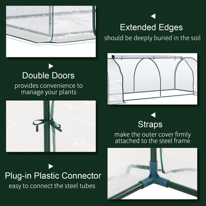 بيت زجاجي للزراعة من Outsunny Tunnel Green Grow House للحديقة الخارجية، إطار فولاذي، غطاء من البولي فينيل كلوريد، شفاف، 250 × 100 × 80 سم