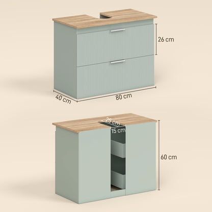 HOMCOM Under Sink Cabinet with 2 Drawers, Under Sink Bathroom Cabinet for Sink with or without Pedestal, Green and Natural Wood