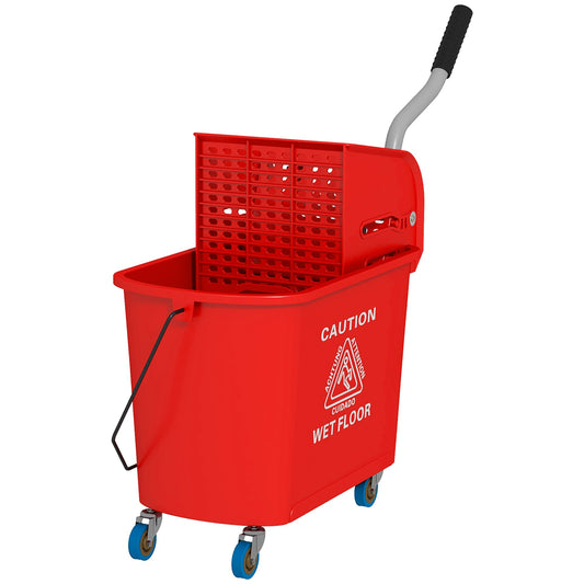 20L Mop Bucket with Wringer and Handle, Mop Bucket on Wheels for Floor Cleaning, Separate Dirty and Clean Water, Red