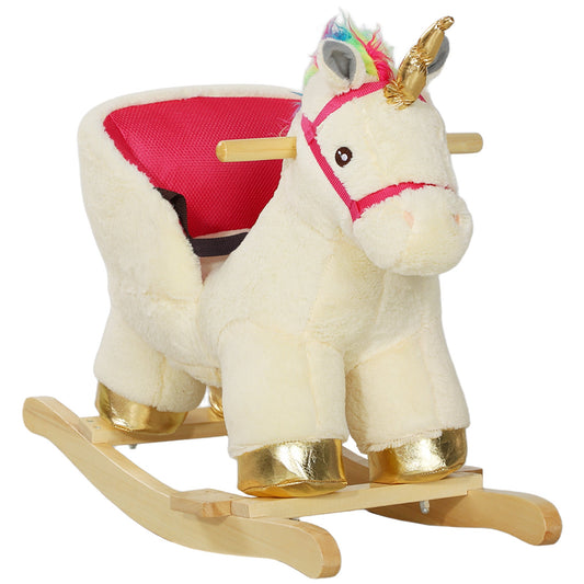 AIYAPLAY Kids Rocking Horse with Realistic Sound, Safety Belt, Wooden Base, for Toddlers 18-36 Months
