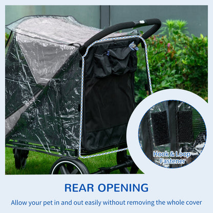 PawHut 4 Wheel Pet Stroller with Rain Cover for Medium and Large Dogs - Black