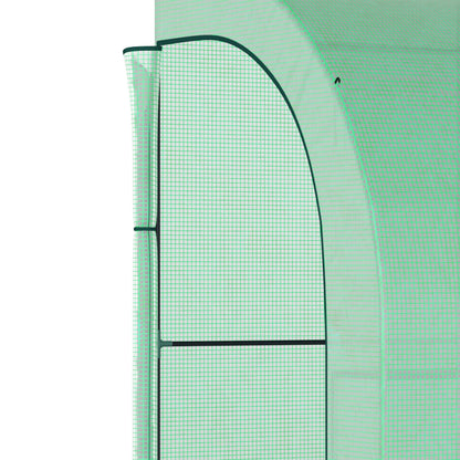 Outsunny Walk-In Lean to Greenhouse with Windows and Zippered Doors, 2 Tiers 6 Wired Shelves 300L x 150W x 213Hcm Green