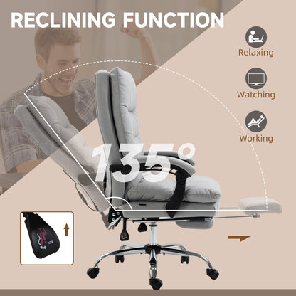 Vinsetto Office Chair, Ergonomic Desk Chair with 6-Point Vibration Massage and Back Heating, Microfibre Computer Gaming Chair with 135¡ Reclining Back and Footrest, Grey