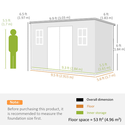 Outsunny 10 x 6 ft Resin Garden Shed, Outdoor Storage Shed with Floor, Windows, Lockable Doors and Vents, Grey