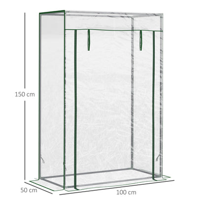 Outsunny Tomato Greenhouse with Roll-up Door, Mini Greenhouse with PVC Cover, Outdoor Grow House Small Green House for Yard, Balcony, Garden, 100 x 50 x 150cm, Transparent