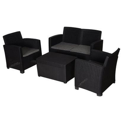 Outsunny Garden PP Rattan Style Sofa Table Set 4 Seater Outdoor Patio 2 Single Chairs & 1 Bench Conservatory Furniture Cushioned Black