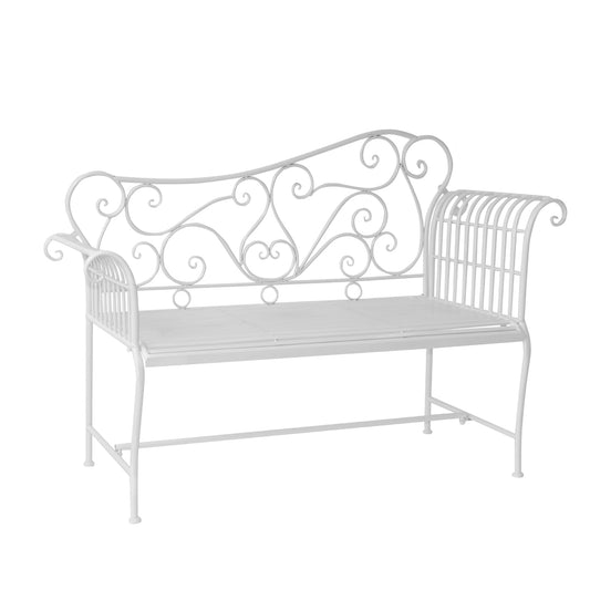 Outsunny Garden 2 Seater Metal Bench Outdoor Seating Furniture Chair w/Decorative Backrest White