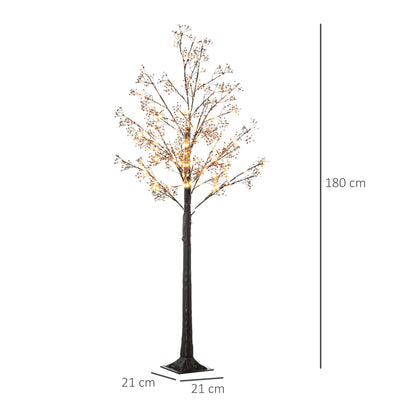 HOMCOM 6ft ضوء شجرة زهر الجيبسوفيلا الاصطناعي مع 96 ضوء LED أبيض دافئ، زهور نفس الطفل للمنزل وحفلات الزفاف، للاستخدام الداخلي والخارجي
