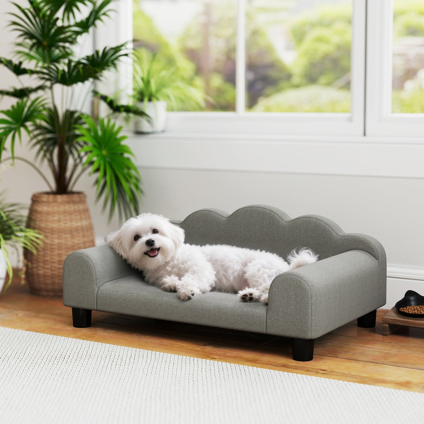 PawHut Elevated Dog Sofa Bed, Breathable Pet Sofa with Backrest and Armrest for Small Dogs, Grey