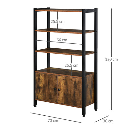 HOMCOM Industrial Bookshelf, szafka do przechowywania z 3 poziomami i drzwiami, do domowego biura, salonu Rustykalny brąz