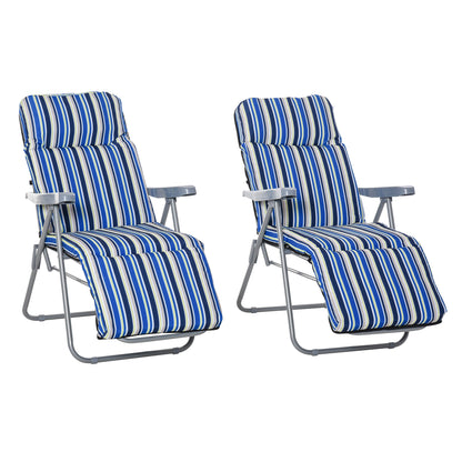Zestaw 2 krzeseł ogrodowych Outsunny Reclining, 5-poziomowe regulowane krzesła Zero Gravity z poduszkami, składane leżaki ogrodowe z podłokietnikami do użytku na zewnątrz, na patio, w kolorze niebieskim