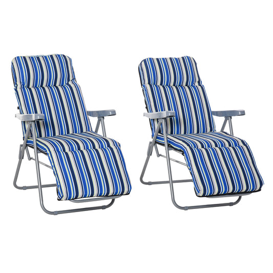 Zestaw 2 krzeseł ogrodowych Outsunny Reclining, 5-poziomowe regulowane krzesła Zero Gravity z poduszkami, składane leżaki ogrodowe z podłokietnikami do użytku na zewnątrz, na patio, w kolorze niebieskim