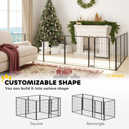 PawHut Eight-Panel Dog Playpen with Door, for Large Dogs, Indoors, Outdoors, 100cm Tall, Black