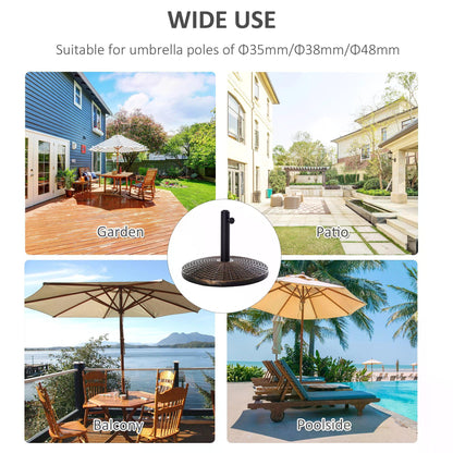 Outsunny 25kg Round Cement Parasol Base Concrete Umbrella Weight Stand Holder Patio Outdoor Garden Rattan Style Pattern Antique Bronze