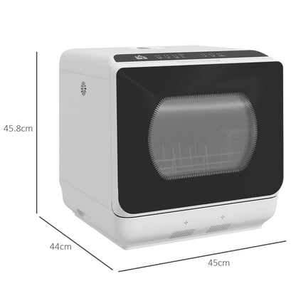 Retro Style Mini Caravan Small Space Table Top Countertop Dishwasher With 4 Place Settings, 6 Programmes, Touch Control LED Display - White