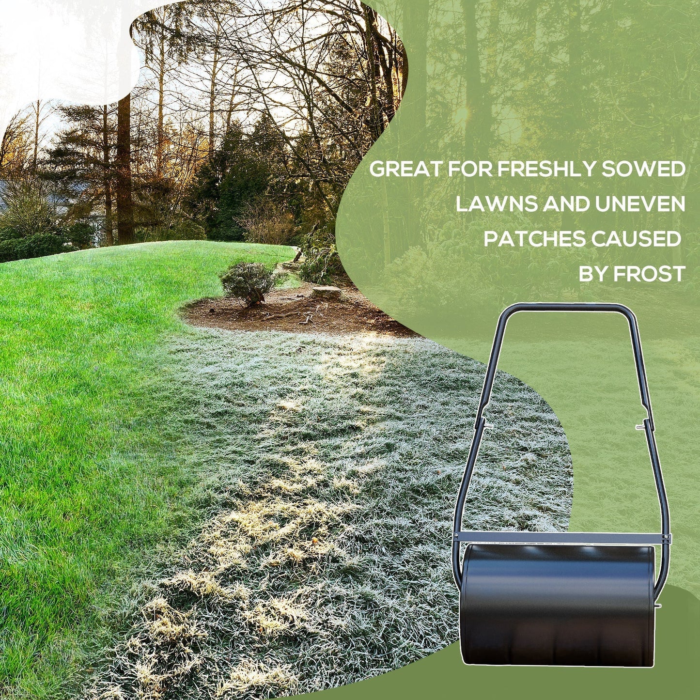 DURHAND 38L Garden Lawn Roller, Water Sand Filled Outdoor Grass Roller, Heavy Duty Metal Lawn Push Rolling Tool Aerator for Grass Seeding, Soil Levelling, Black