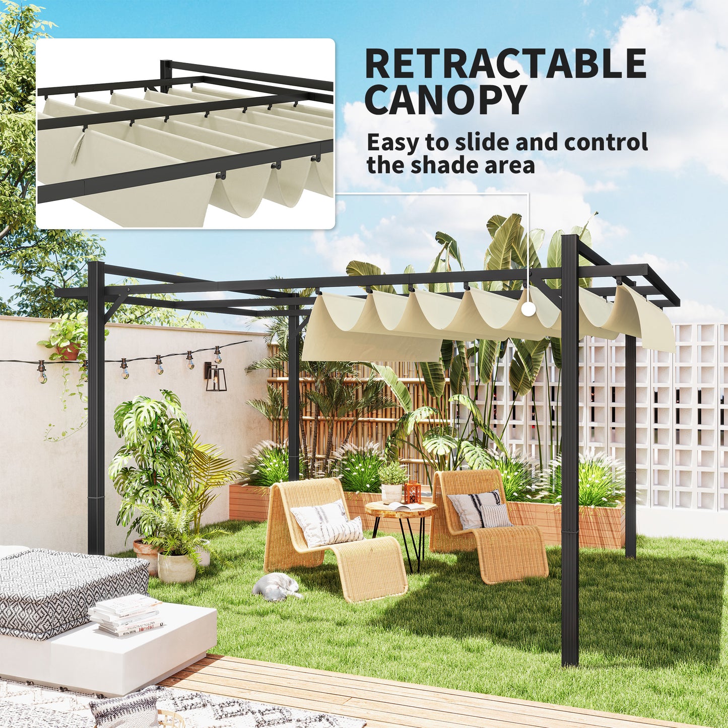 Outsunny 3 x 4m aluminiowa pergola z rozsuwanym dachem - szary/khaki