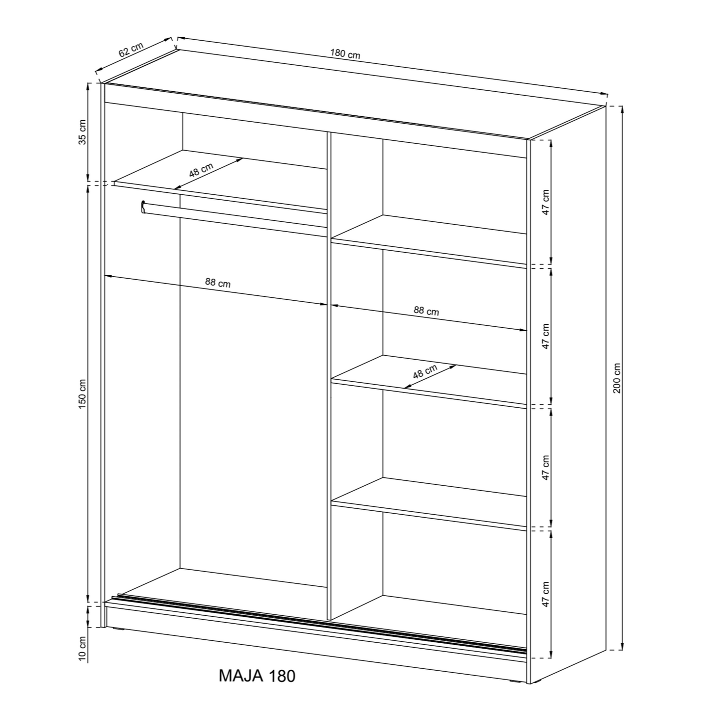 Maja III Sliding Door Wardrobe 180cm