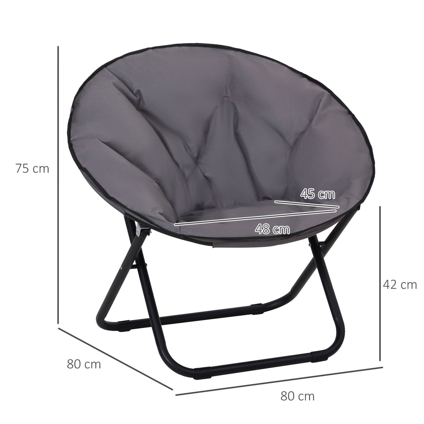 Outsunny Garden Folding Portable Padded Saucer Moon Chair Padded Round Outdoor Camping Travel Fishing Seat Grey