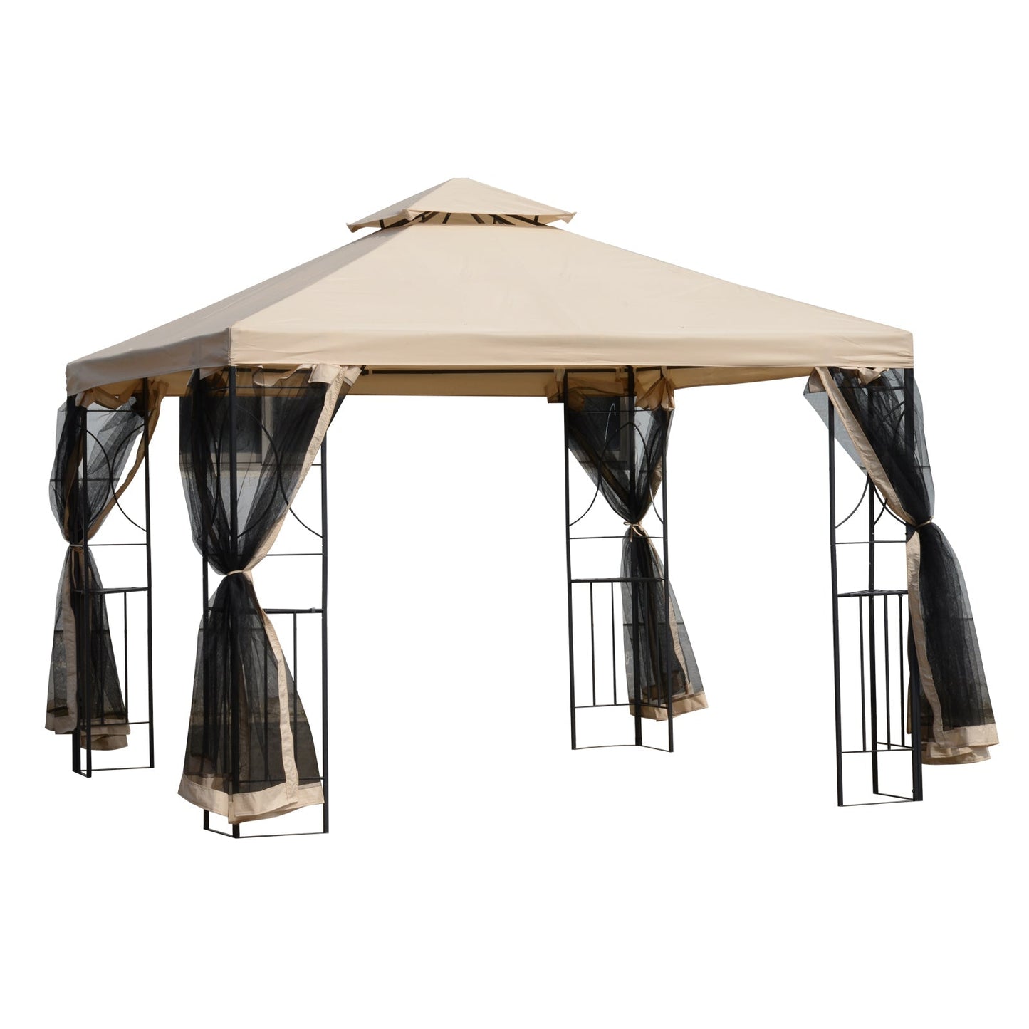 Outsunny 3x3m Garden Gazebo Tent W/Netting, 2-tier Roof