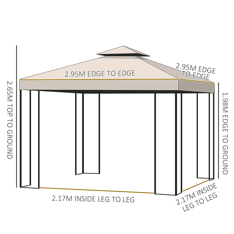 Outsunny 3 x 3 m Garden Gazebo Double√Ç Roof Marquee Patio Wedding Party Tent Canopy Shelter with Sidewalls, (Beige)