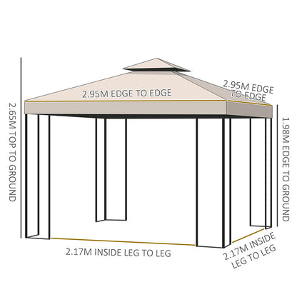 Outsunny 3 x 3 m Garden Gazebo Double√Ç Roof Marquee Patio Wedding Party Tent Canopy Shelter with Sidewalls, (Beige)