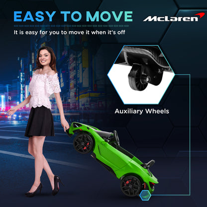 سيارة كهربائية للأطفال مرخصة من AIYAPLAY McLaren 765LT بقوة 12 فولت مع أبواب على شكل فراشة وعجلات نقل تعمل بالتحكم عن بعد باللون الأخضر