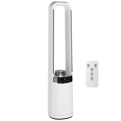 HOMCOM Bladeless Tower Fan, 36dB Standing Cooling Fan with Oscillating, LED Lights, 3 Speeds, 12H Timer, Remote Control