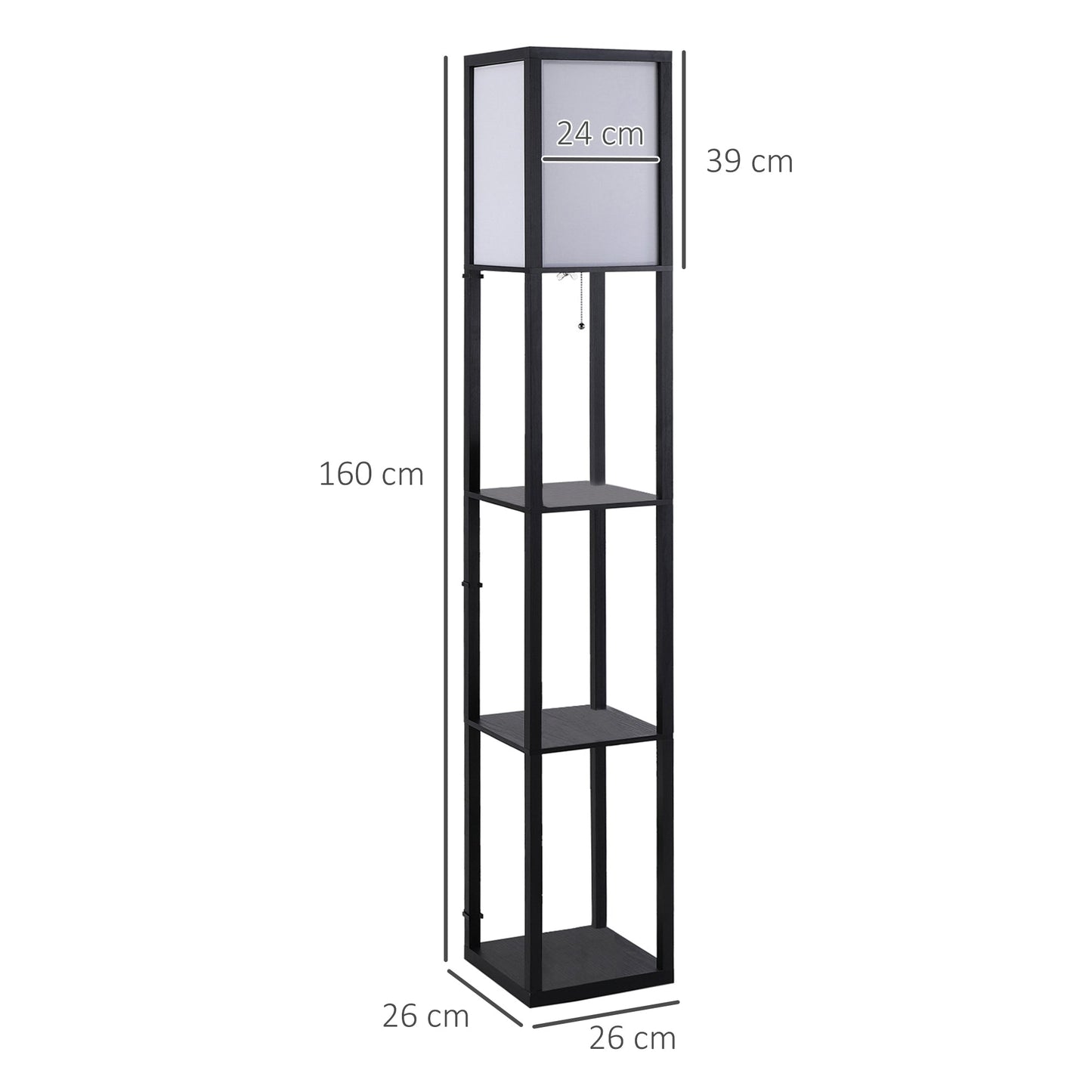 HOMCOM Floor Lamp with Shelves and Top Light, Modern Corner Standing Lamp for Living Room, Bedroom, Bulb not Included, Black
