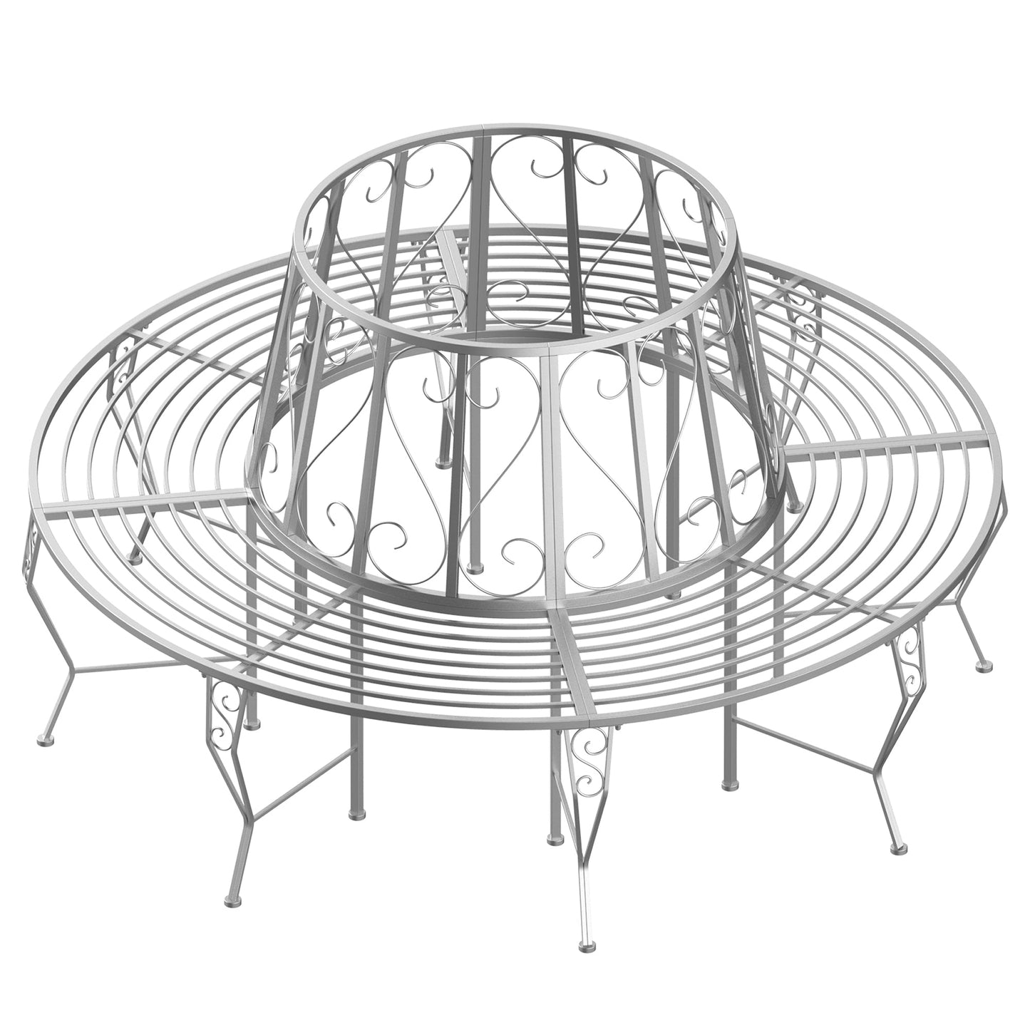 مقعد شجرة معدني مستدير للحديقة الخارجية من Outsunny قطر 160 سم ارتفاع 90 سم فضي
