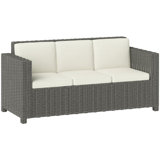 Outsunny 3-osobowa sofa rattanowa z metalową ramą, odporna na warunki atmosferyczne, pleciona z wikliny, z ognioodporną poduszką, kremowa