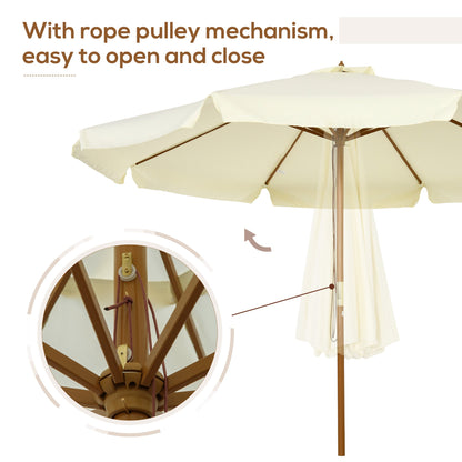 Outsunny 3.3(m) Patio Umbrella, Garden Parasol, Outdoor Sun Shade Canopy with 8 Bamboo Ribs, Ruffles and Wood Pole, Beige