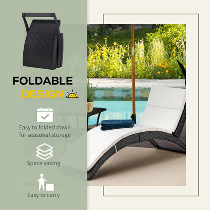 Outsunny Outdoor składany PE Rattan leżak z miękką wyściółką, ergonomiczny zakrzywiony design leżaka na balkon, do ogrodu, czarny
