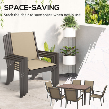 7 Piece Garden Dining Set With Wood Plastic Composite Outdoor Dining Table And 6 Stackable Armchairs - Khaki