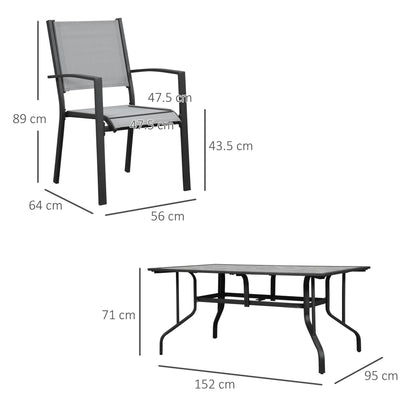 Outsunny 7 Pieces Garden Dining Set, 6 Seater Garden Table and Chairs with Parasol Hole, Outdoor Furniture Armchairs and Stone-like Plastic Top Table with Breathable Mesh Fabric Seat, Grey