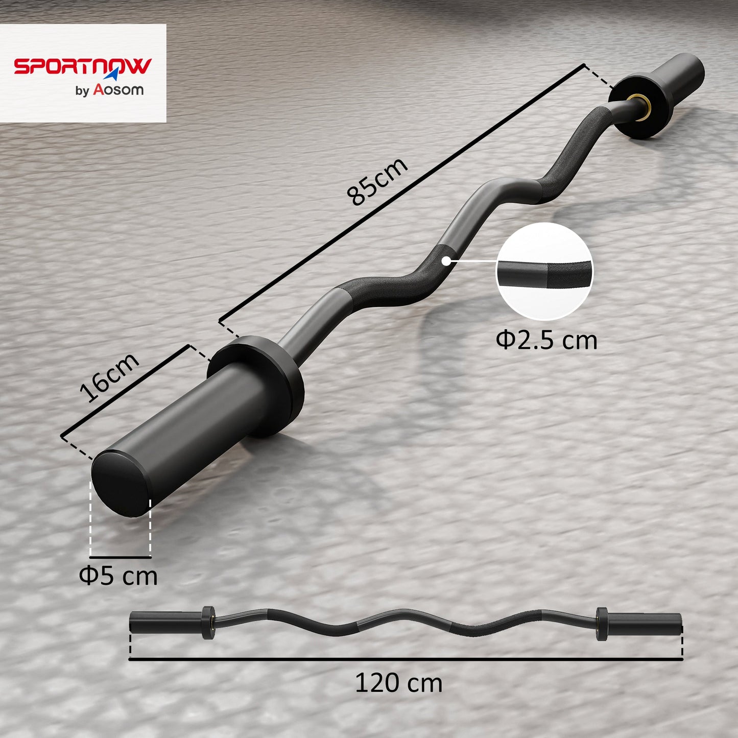 SPORTNOW 4ft Olympic EZ Curl Bar, Barbell Bar for 2" Weight Plates with Non-Slip Hand Grip 120cm