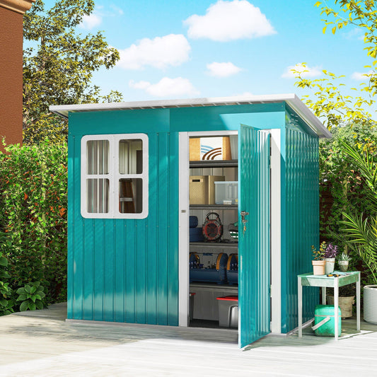 Outsunny 7 x 4ft Galvanised Steel Garden Shed, with Lock and Gloves - Green