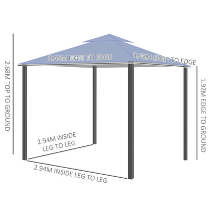 Outsunny 3.5 x 3.5m Side-Less Outdoor Canopy Tent Gazebo w/ 2-Tier Roof Steel Frame Garden Party Gathering Shelter Grey