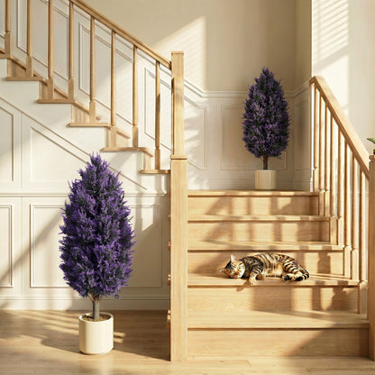 HOMCOM Set of 2 Artificial Lavender Flowers, Indoor Outdoor Fake Plants with Stakes, UV Resistant for Garden, 90 cm, Blue