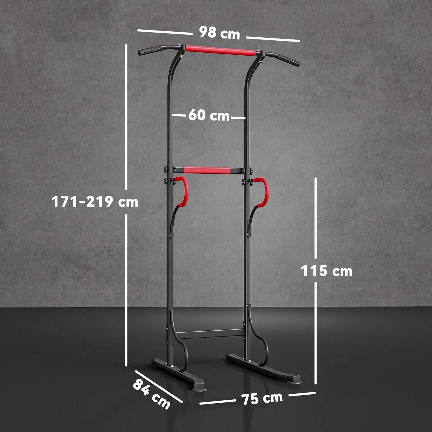 HOMCOM Steel Multi-Use Exercise Power Tower Pull Up Station Adjustable Height W/ Grips