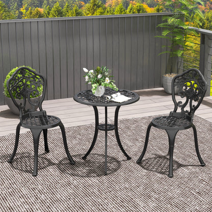Zestaw bistro Outsunny z trzema elementami aluminiowymi w kwiaty – czarny